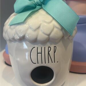 Rae Dunn White Birdhouse with Teal Bow